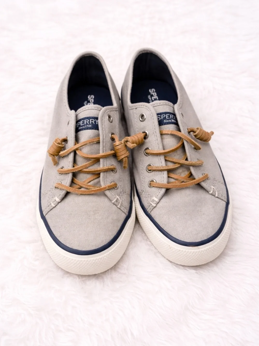 Sperry Top-Sider Gray Canvas Sneakers Women’s Size 6 Casual Lace-Up Shoes - Picture 2 of 3